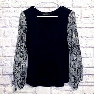 Kim & Cami Blouse with Floral Patterned Tied Sheer Long Sleeves